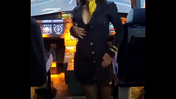 The flight attendant puts a dildo in her pussy on board 