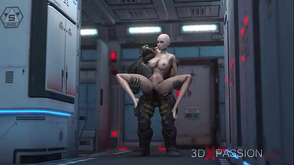 Play MP4 - 3d monster plays with a young woman in the Mars base camp