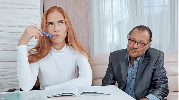 Dumb Russian Redhead Taking Care of Old Teacher s_Grades To Pass Exam