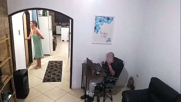 Play MP4 - While the husband works&comma; the wife in a towel greets the delivery man&period;