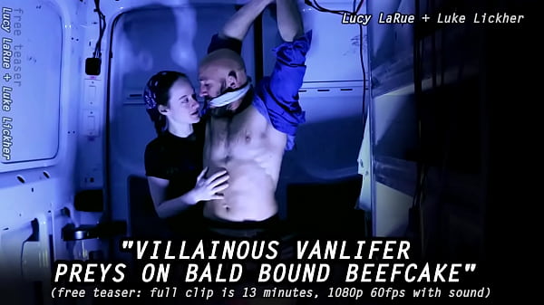 Villainous vanlifer preys on bald bound beefcake 