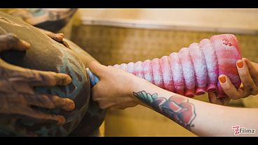 Tattooed Roadtrip Slut Takes Big Anal Dildo In Vintage Talbot Express thumbnail