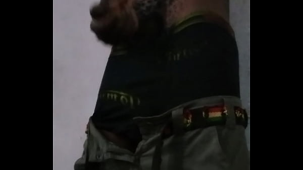 Big black cock caught in camera rubbing his erect dick at home 