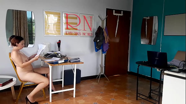 Naked office nudism in a public place a hired lady manager without panties at the workplace boss and manager