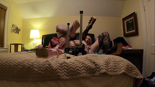 Trans Kelsey Masters Fucked by Fuck Machine While Bailey Wilde Jerks Off