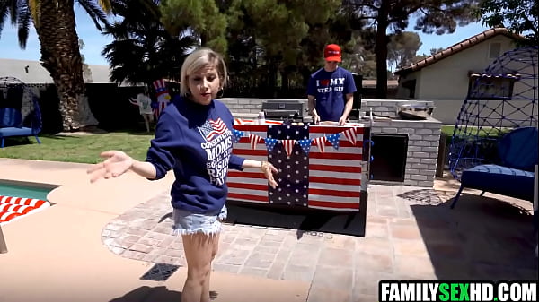 Stepdad joins stepdaughter & stepson for a fuck on indepence day 