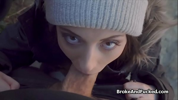 Italian coed flashes and blows big cock outdoors