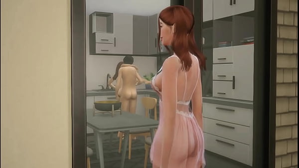 Hermanstra menor espia a su padrastro y hermanastra mayor en la cocina teniendo sexo a escondidas 
